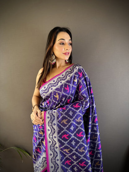 Purple Lichi Silk Saree With Zari Weaving Work