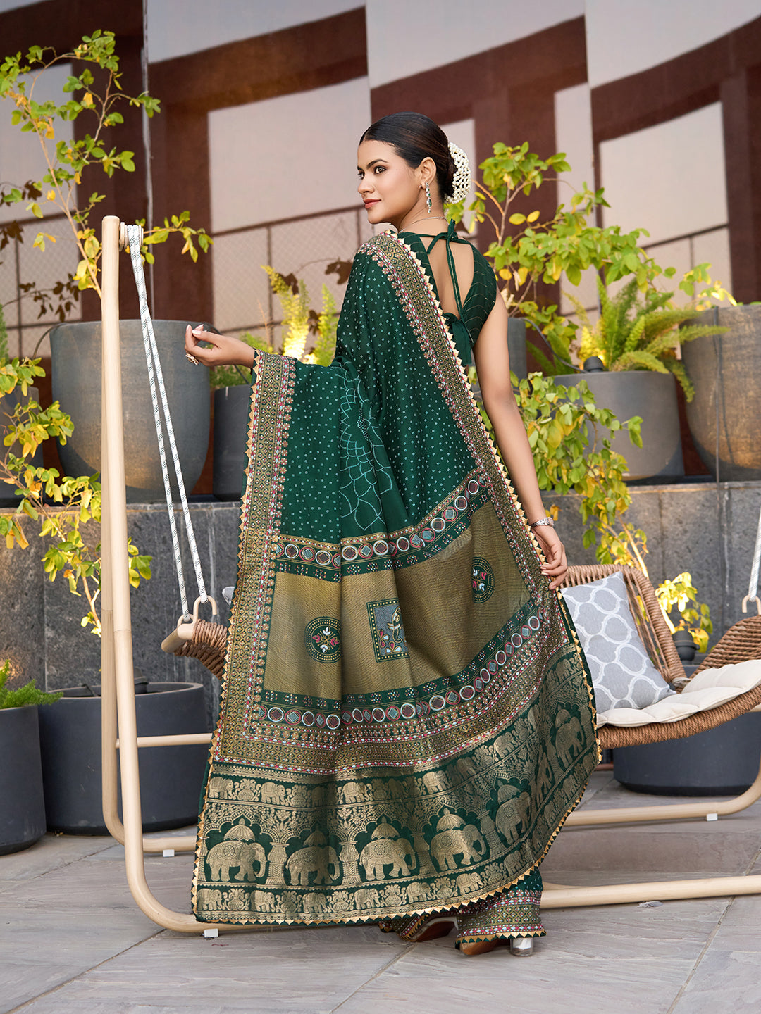 Green Stylist Soft Cotton Saree With Unique Table Printed & Lace Border