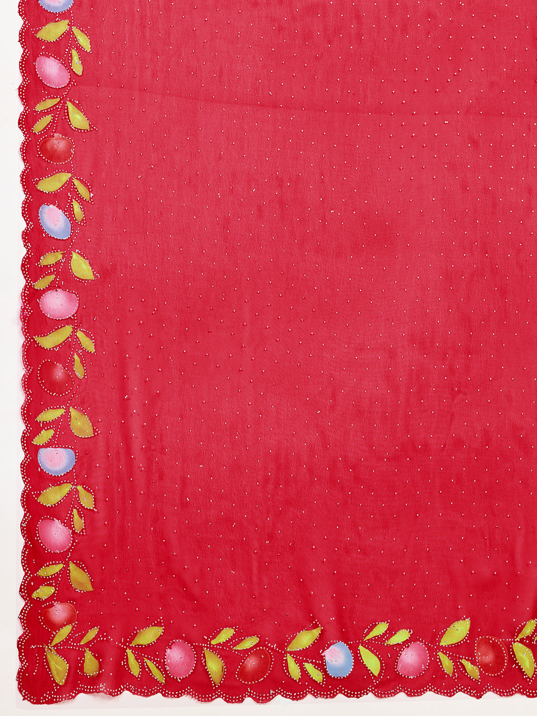 Red Color Georgette Saree With Brush Print And Siroski Work