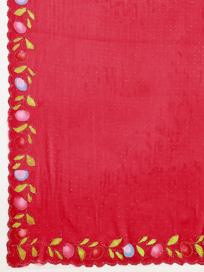 Red Color Georgette Saree With Brush Print And Siroski Work