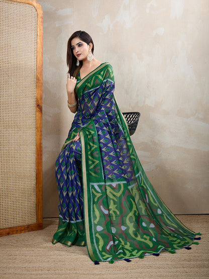 Multi Colour Chanderi Cotton Saree With Digital Printed Work