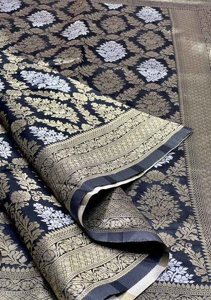 Black Premium Banarasi Katan Silk Saree With Zari Weaving Work