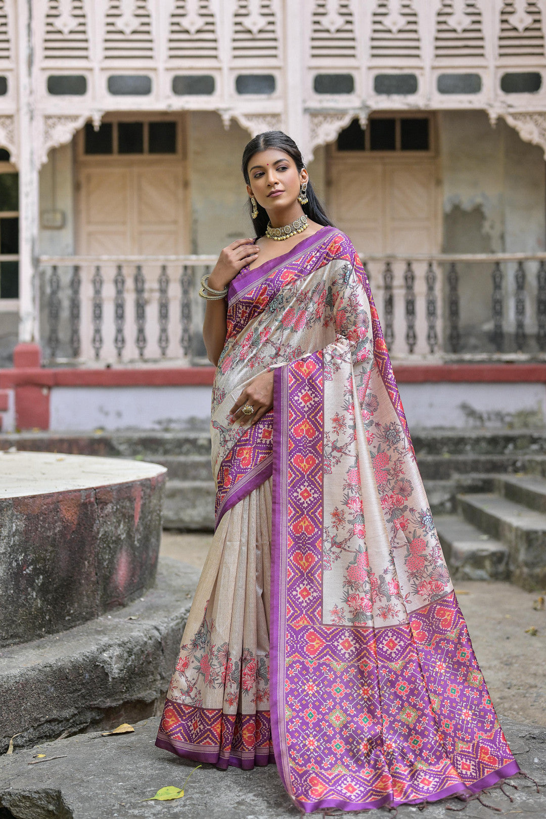 Wine Color Soft Tussar Silk Saree With Patola Printed Work