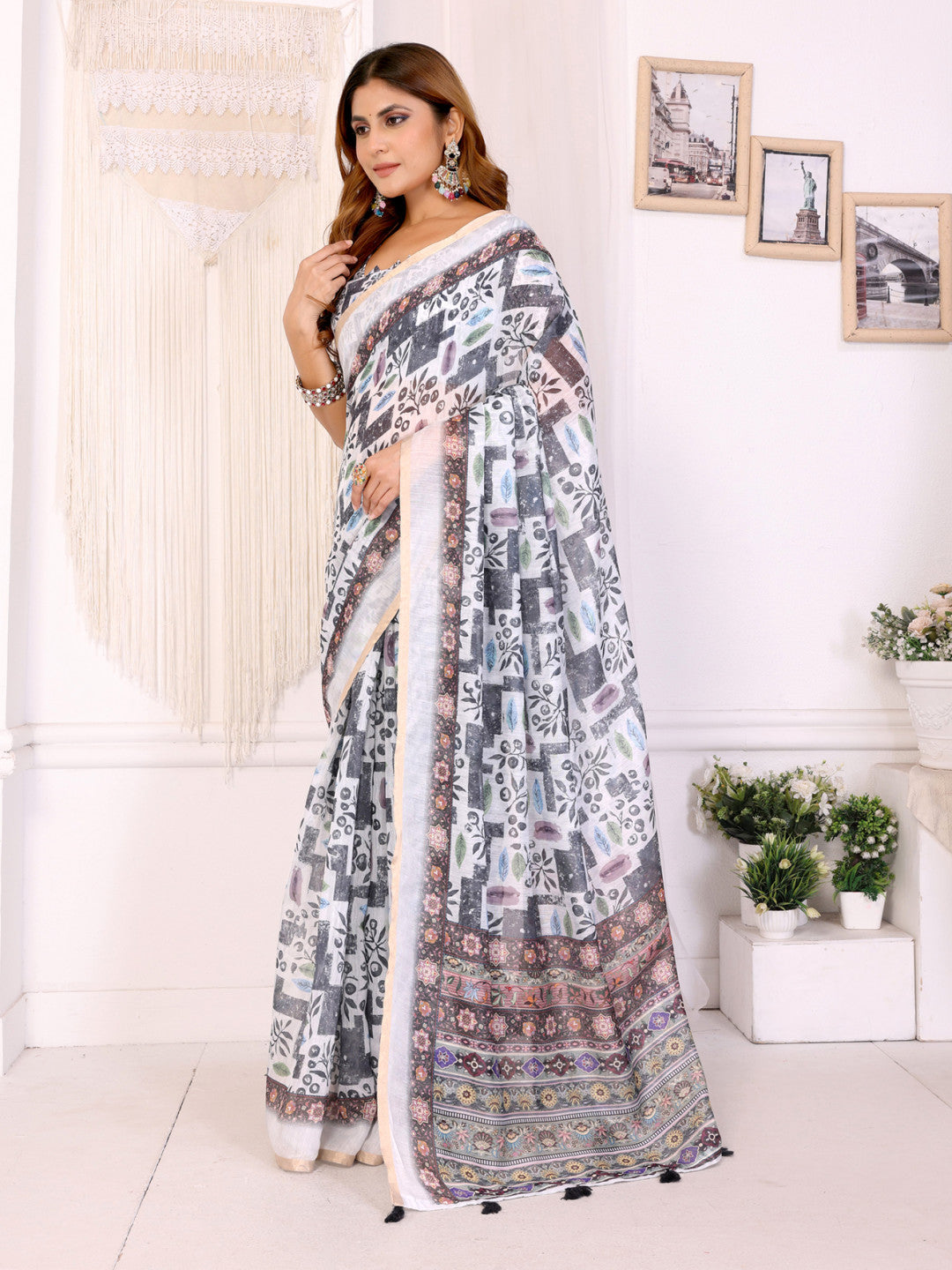Multi Colour Chanderi Cotton Saree With Digital Printed Work