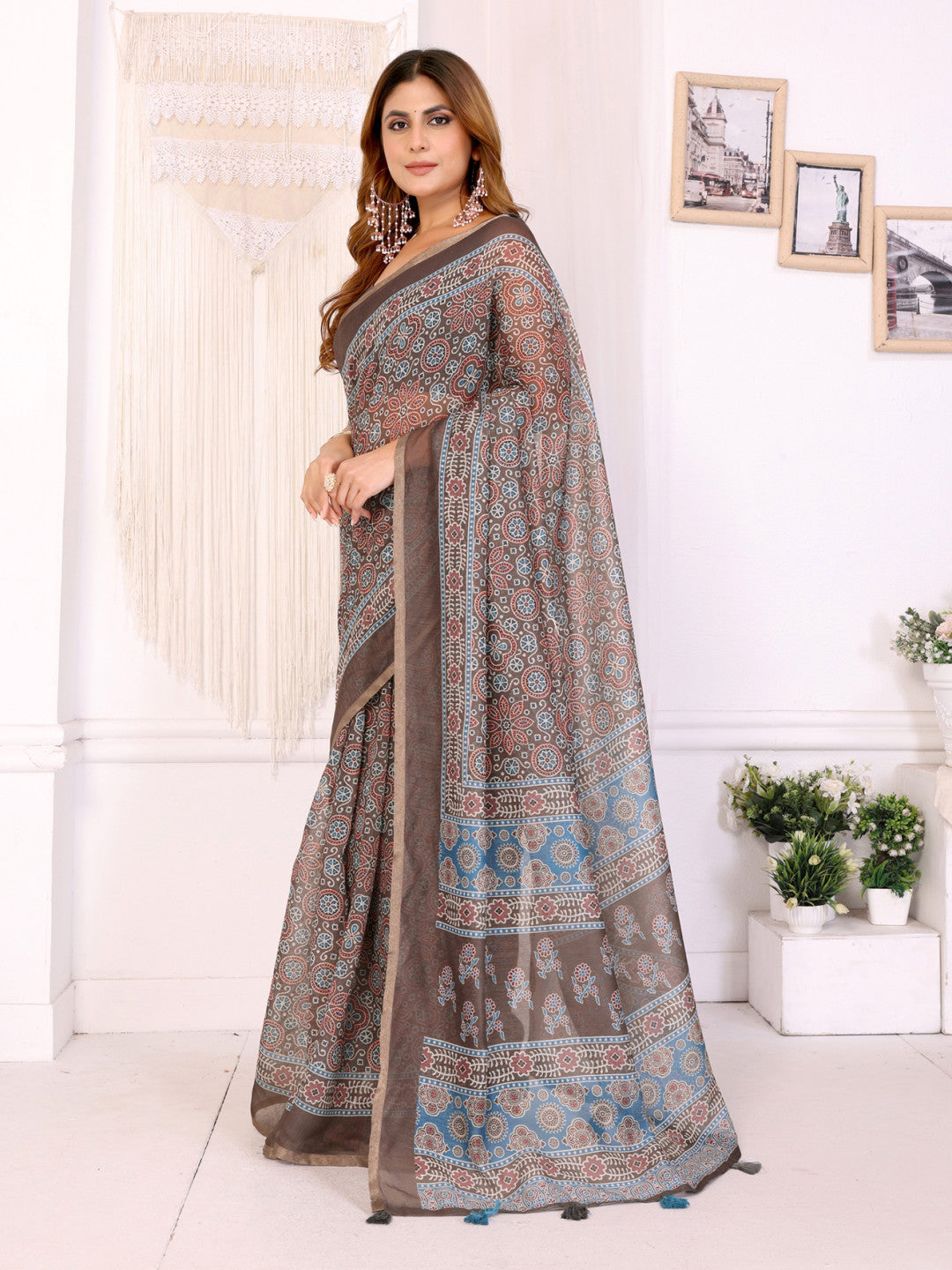 Multi Colour Chanderi Cotton Saree With Digital Printed Work