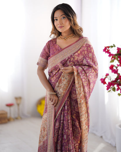 Multi Color Kalamkari Digital Printed Linen Cotton Saree