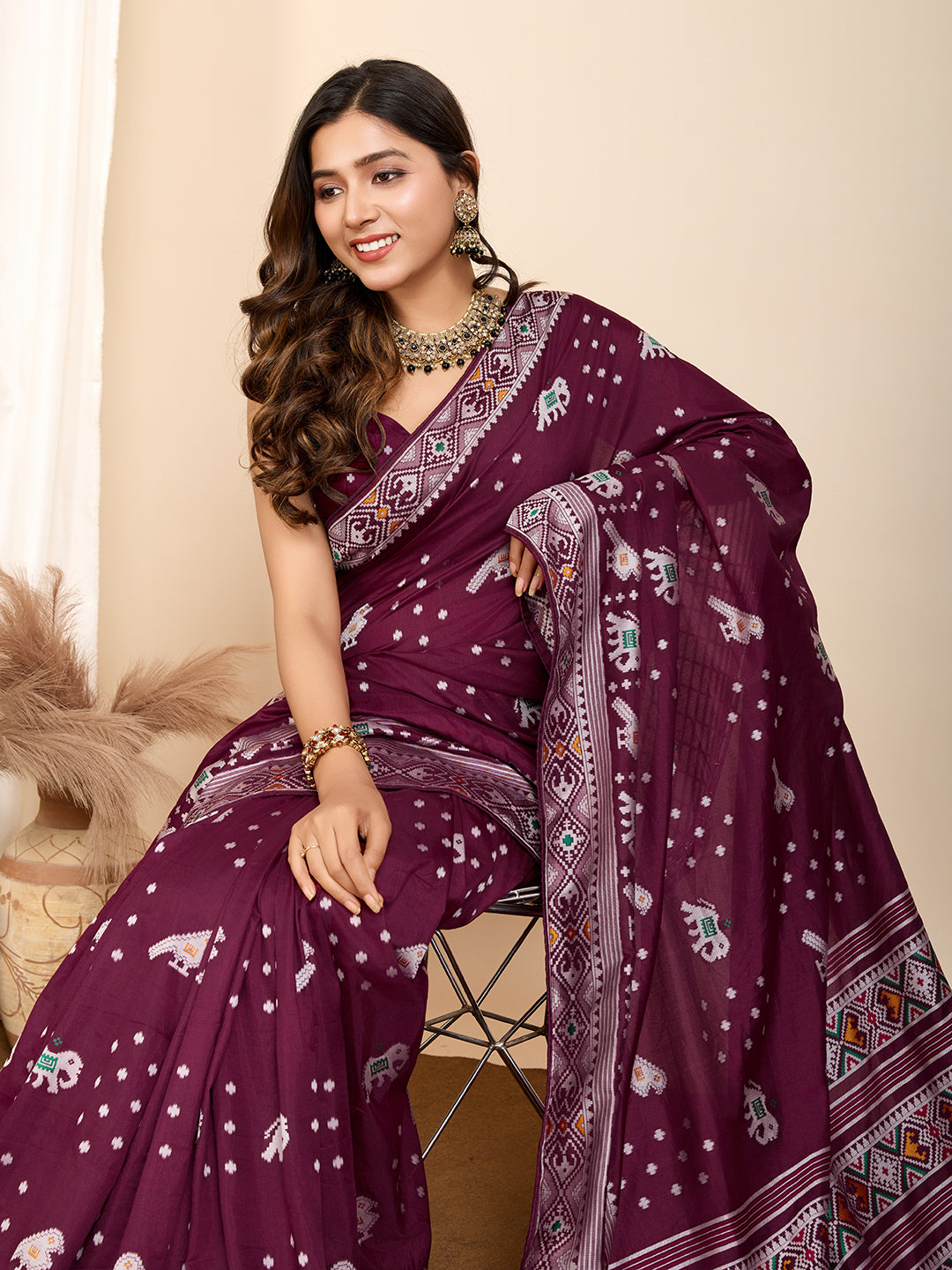 Traditional Muslin Dola Silk Saree With Meenakari Zari Weaving Work