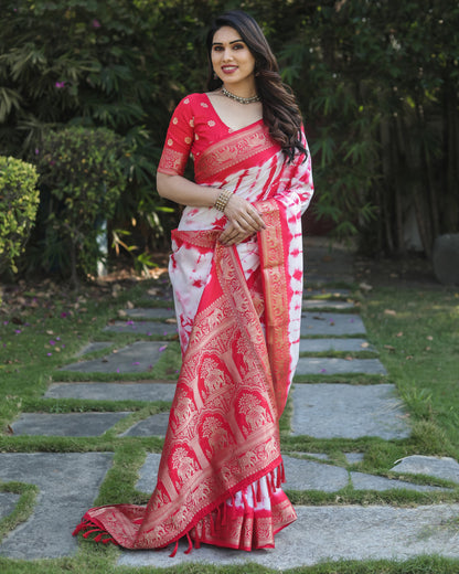 Red Color Dola Silk Saree With Shibori Printed Work