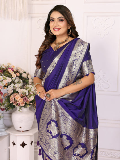 Premium Summer Special Purple Banarasi Silk Saree With Gala Weaving Exclusive Work