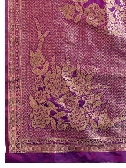 Purple Kanjivaram Silk Saree With Zari Weaving Border & Designer Rich Pallu