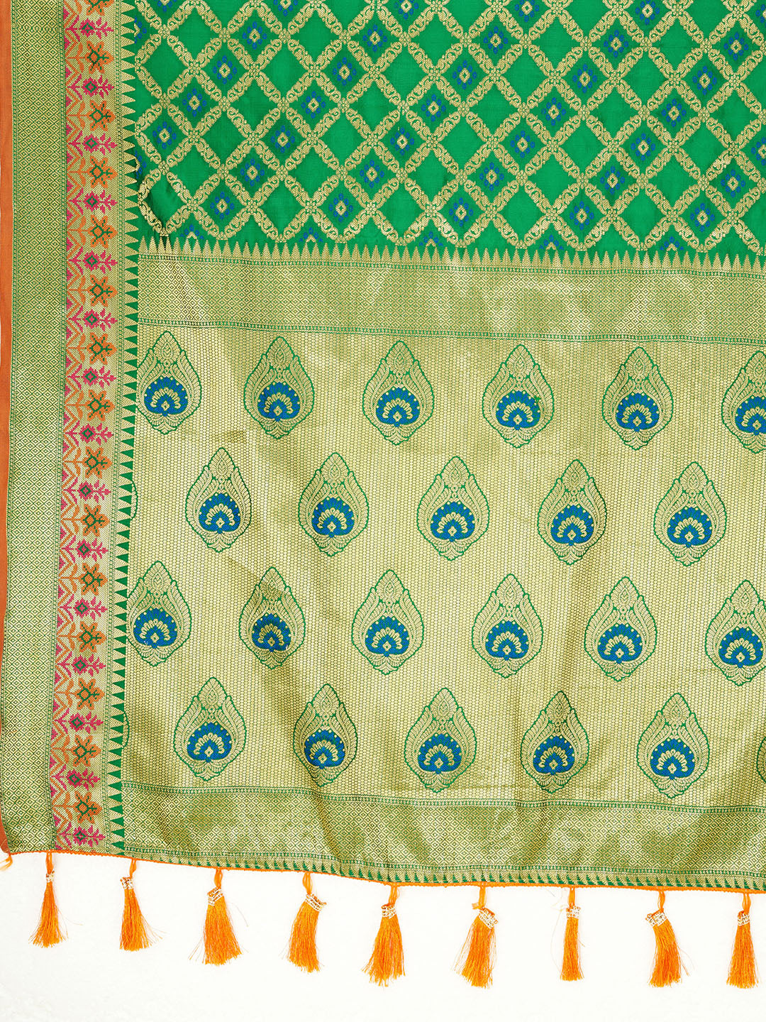 Green Color Patola Silk Saree With Zari Weaving Work