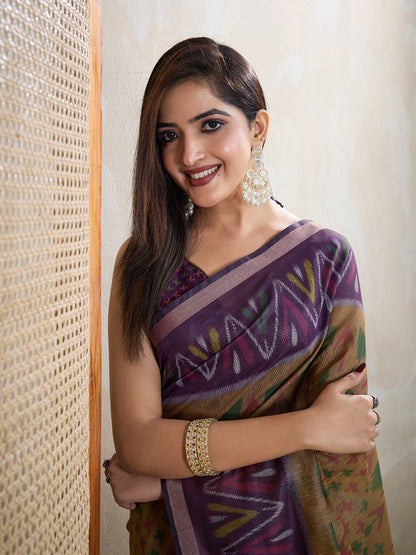 Multi Colour Chanderi Cotton Saree With Digital Printed Work