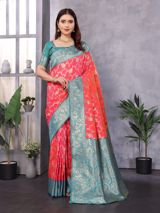 Gajari Premium Banarasi Silk Saree With Zari Weaving Work