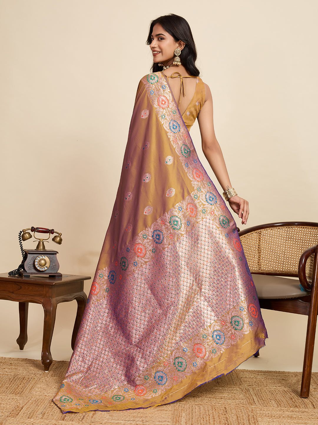 Traditional Mustard Yellow Color Jacquard Silk Saree With Zari Work