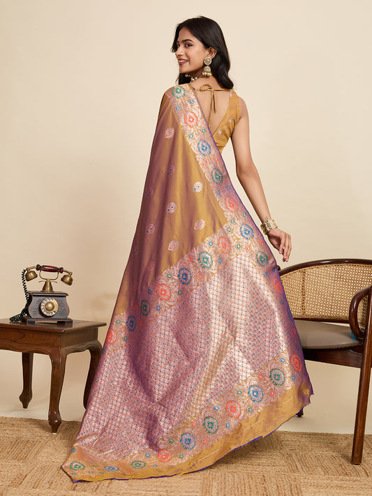 Traditional Mustard Yellow Color Jacquard Silk Saree With Zari Work