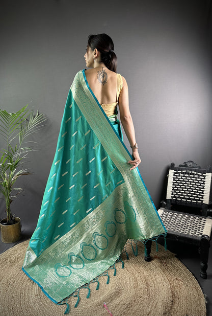 Rama Green Soft Banarasi Silk Saree With Zari Weaving Work