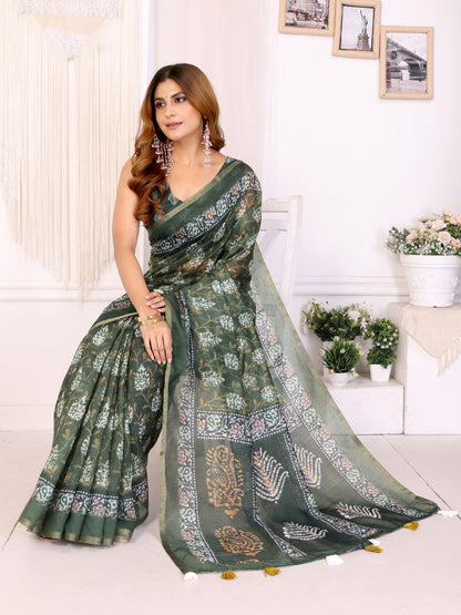 Multi Colour Chanderi Cotton Saree With Digital Printed Work