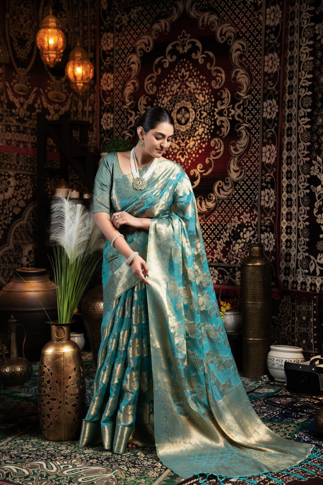 Rama Green Jimmy Choo Saree With Weaving Work