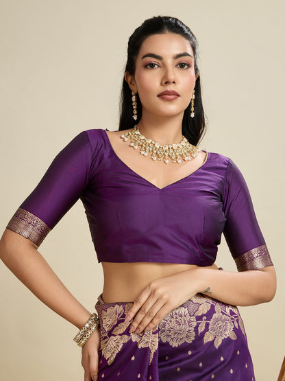 Wine Kanjivaram Silk Saree With Zari Weaving Border & Designer Rich Pallu