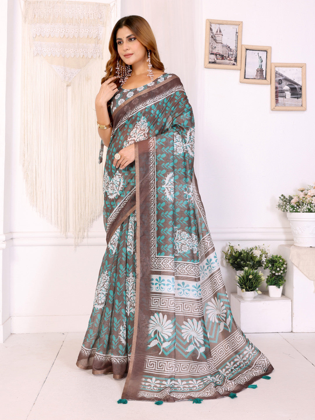 Multi Colour Chanderi Cotton Saree With Digital Printed Work