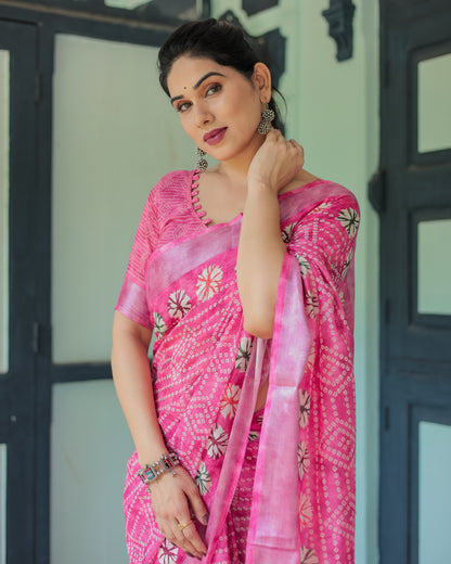 Babypink Soft Linen Cotton Saree With Digital Printed Work