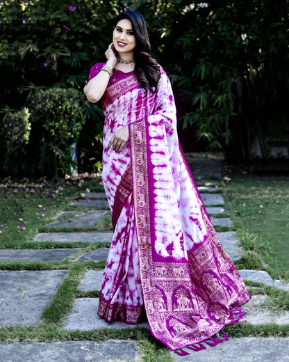 Magenta Color Dola Silk Saree With Shibori Printed Work