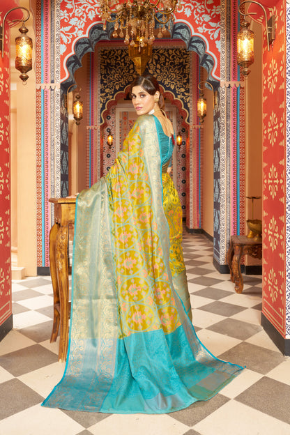 Yellow Color Soft Organza Silk Saree With Woven Design