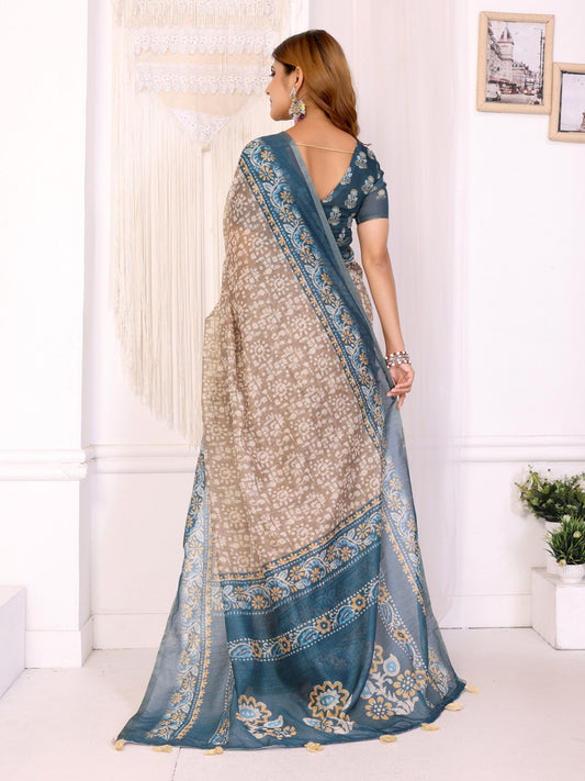 Multi Colour Chanderi Cotton Saree With Digital Printed Work