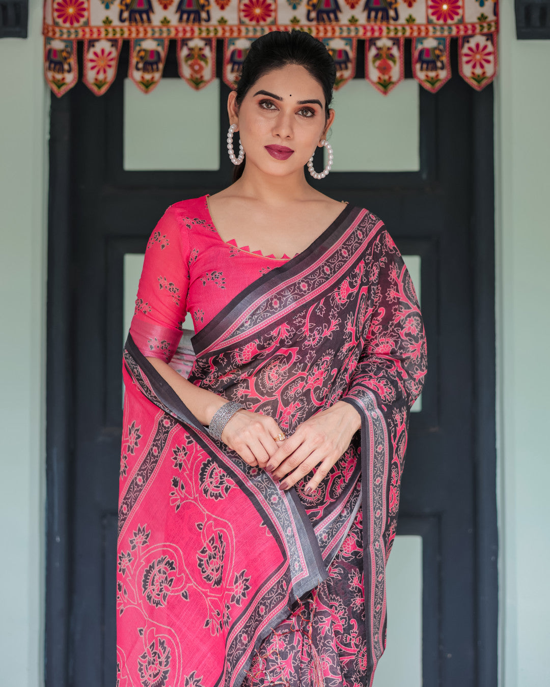 Multi Soft Linen Cotton Saree With Digital Printed Work