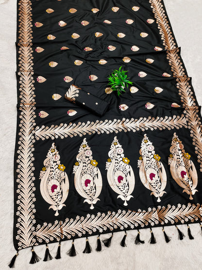 Black Traditional Banarasi Silk Saree With Zari Weaving Work