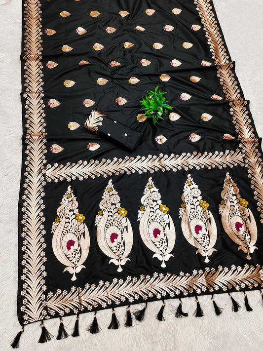 Black Traditional Banarasi Silk Saree With Zari Weaving Work