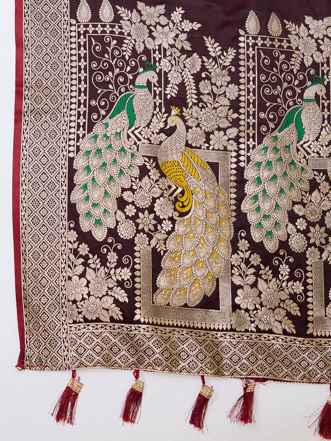 Maroon Soft Satin Silk Saree With Zari Weaving Work And Paithani Pallu