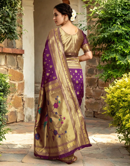 Paithani Silk Saree With Zari Weaving Work