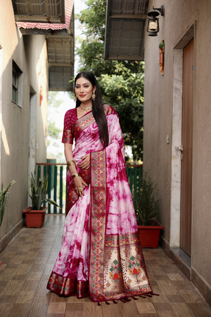 Magenta Color Dola Silk Saree With Shibori Printed Work