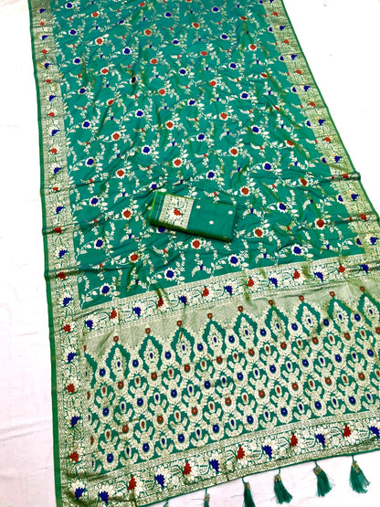 Rama Green Banarasi Silk Saree With Meenakari Zari Weaving Work