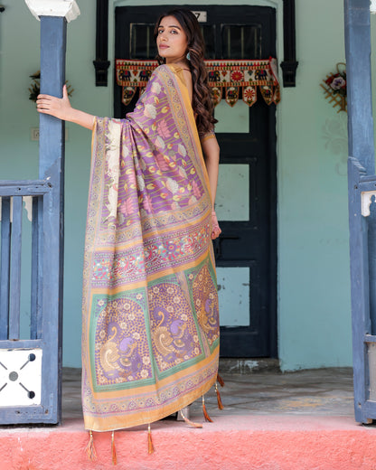 Kalamkari Digital Printed Linen Cotton Saree