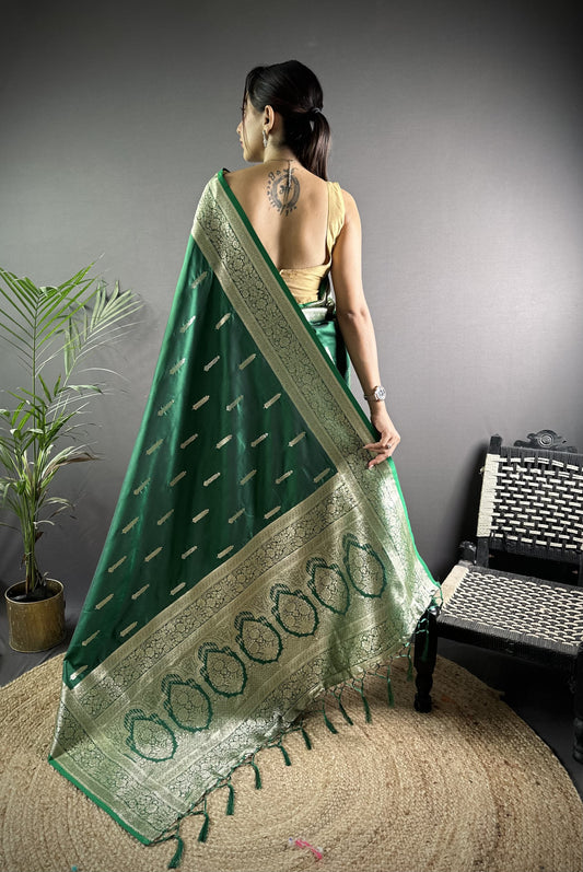 Green Soft Banarasi Silk Saree With Zari Weaving Work