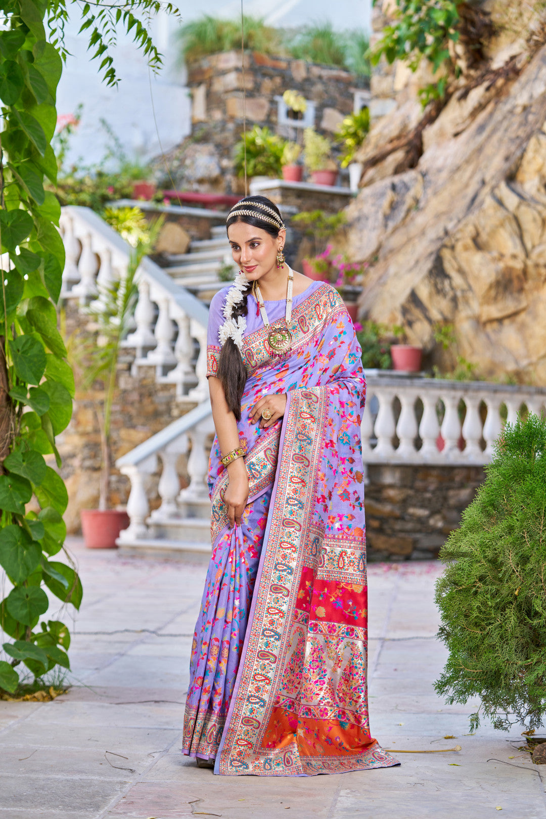 Purple Color Banarasi Silk Saree With Zari Weaving Work