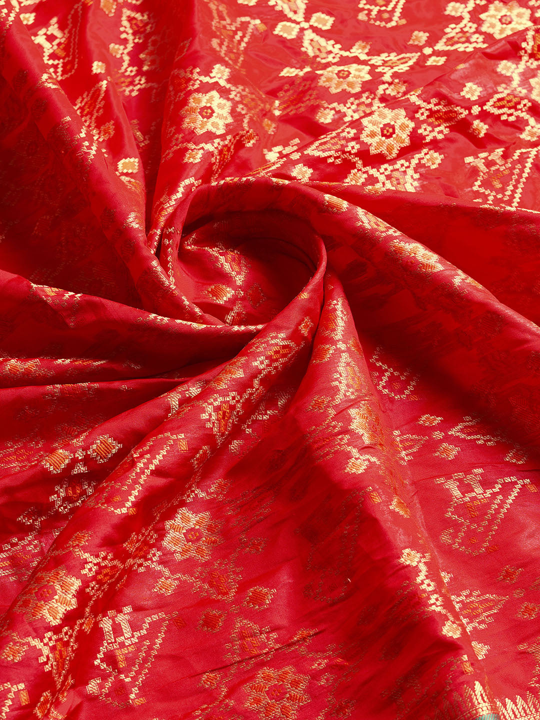 Red Color Patola Silk Saree With Zari Weaving Work