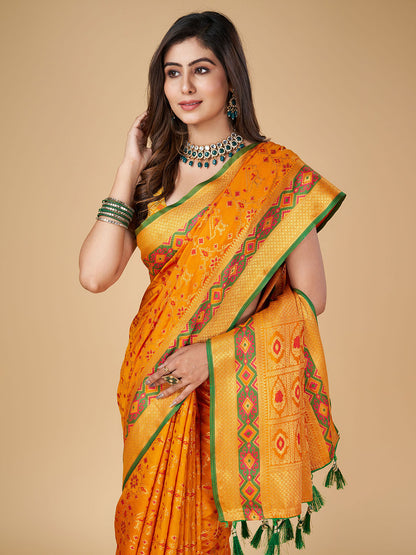 Mustard Yellow Color Patola Silk Saree With Zari Weaving Work