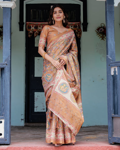 Kalamkari Digital Printed Linen Cotton Saree