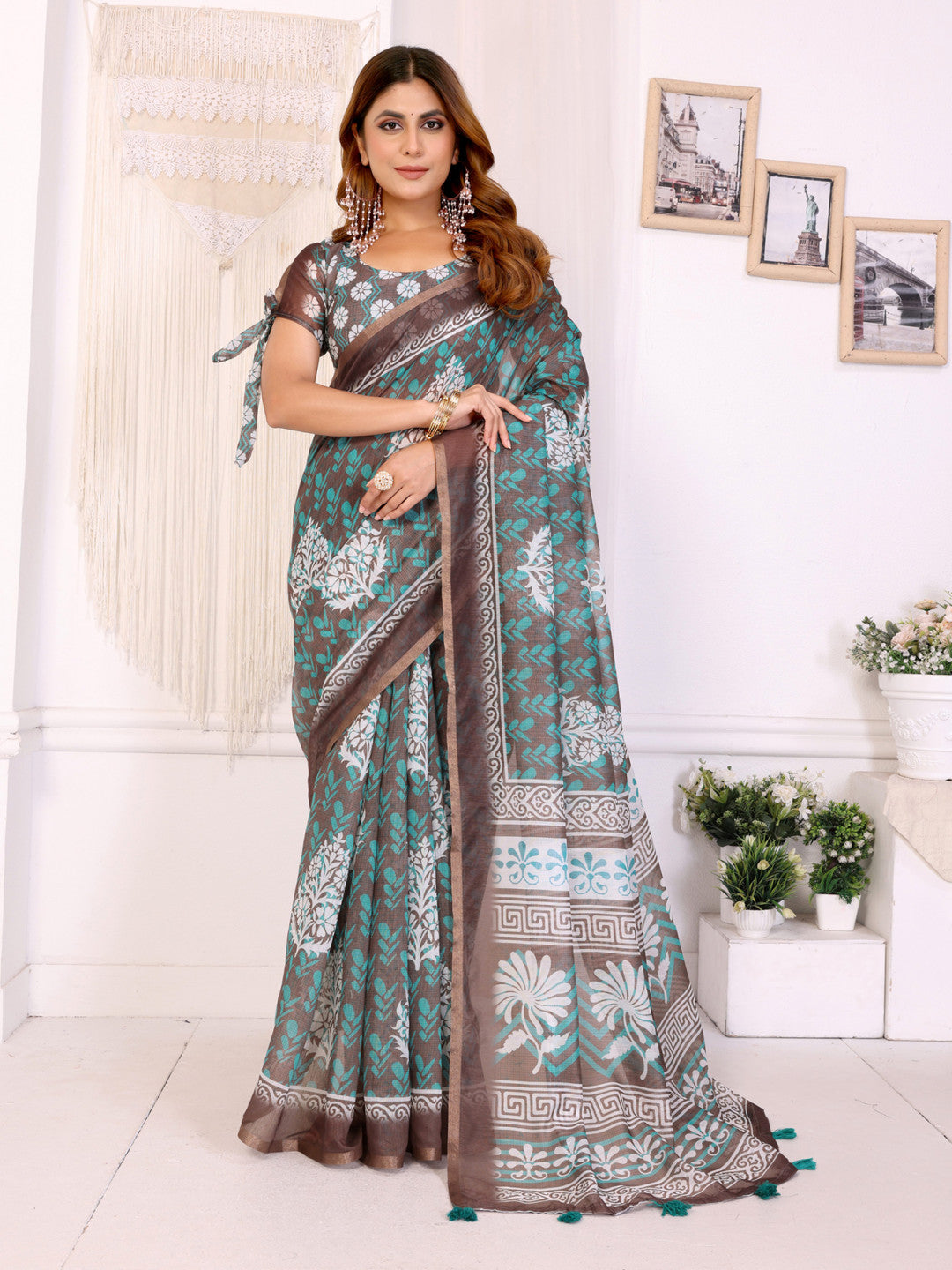 Multi Colour Chanderi Cotton Saree With Digital Printed Work