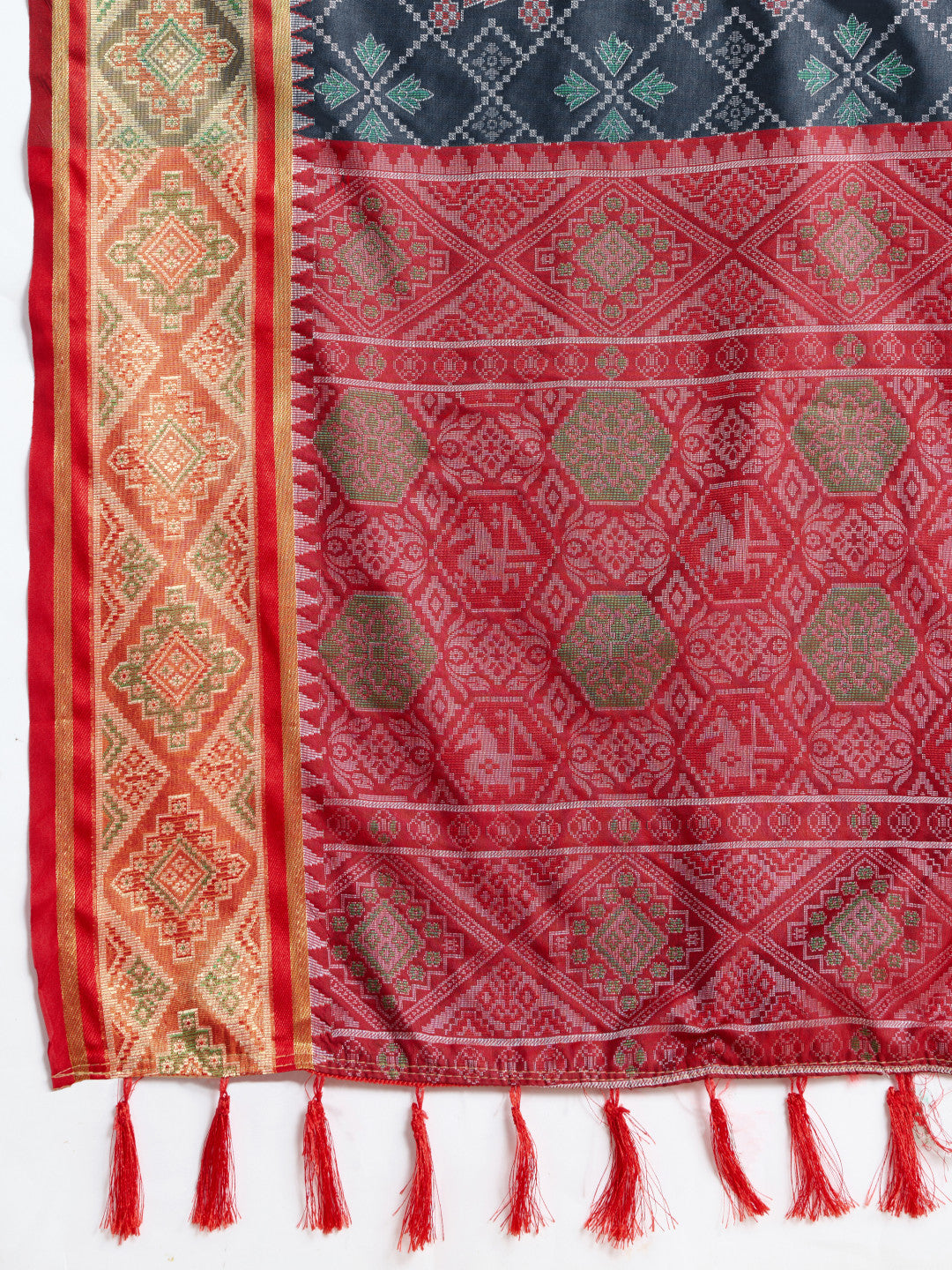 Gray Traditional Patola Silk Saree With Weaving Work