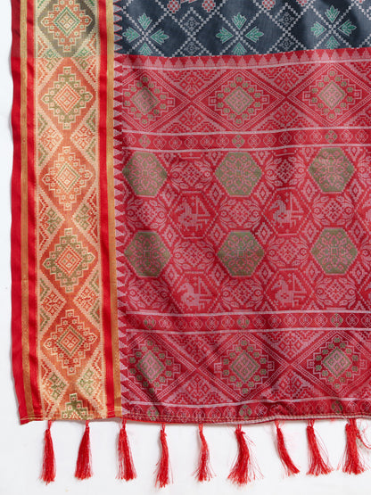 Gray Traditional Patola Silk Saree With Weaving Work