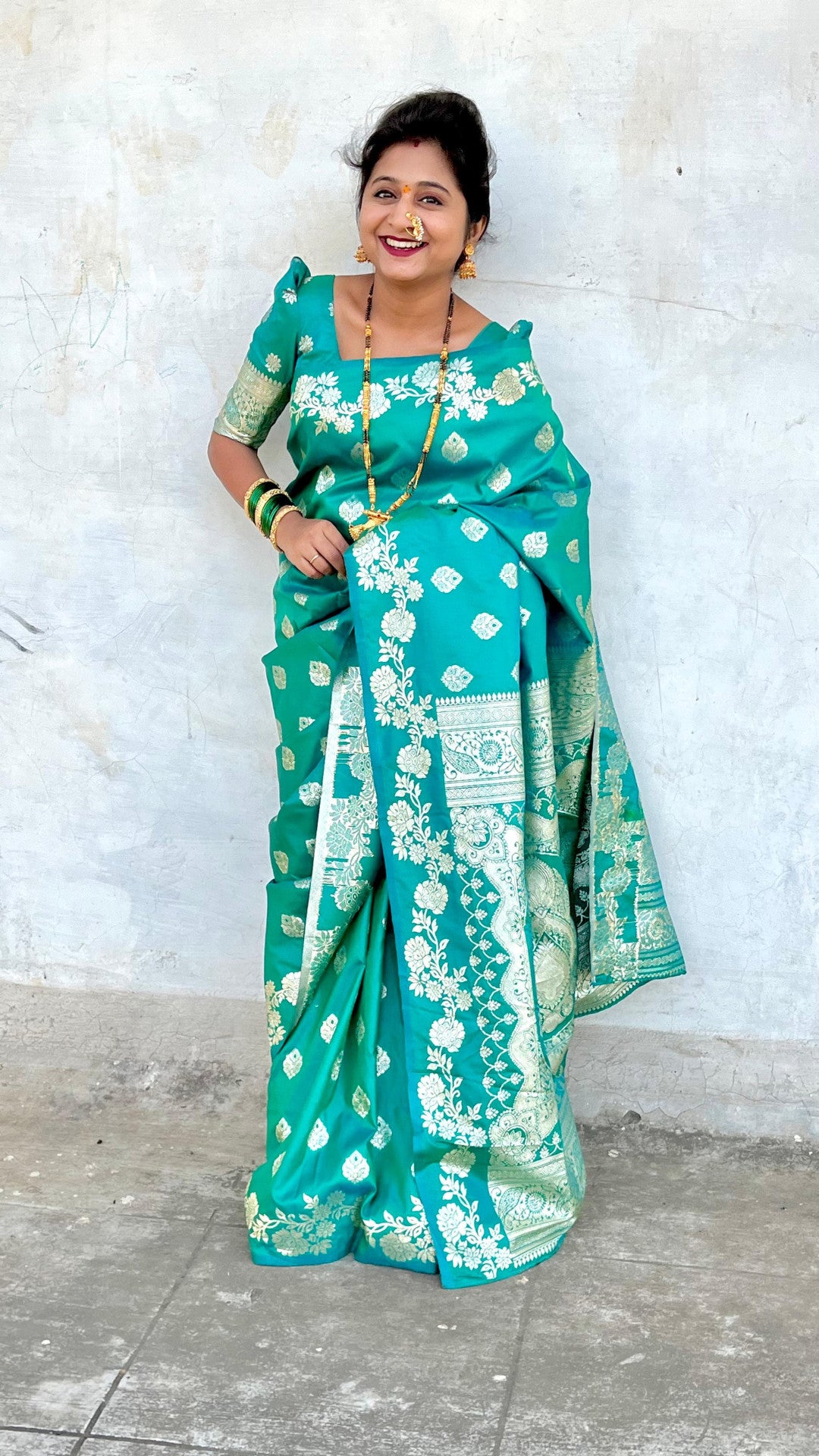 Firoji Color Banarasi Silk Saree With Zari Weaving Work