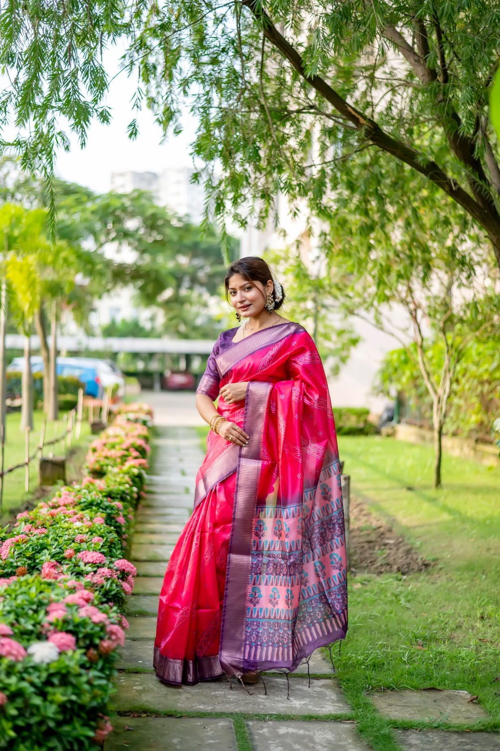 Pink Color Tussar Silk Saree With Digital Printed Work