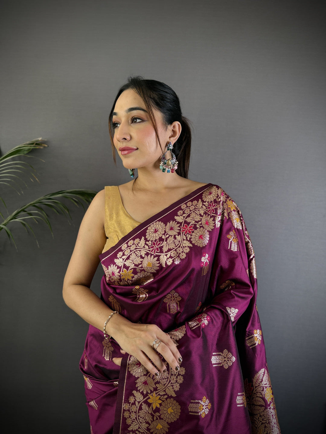 Magenta Premium Banarasi Silk Saree With Meenakari Zari Weaving Work