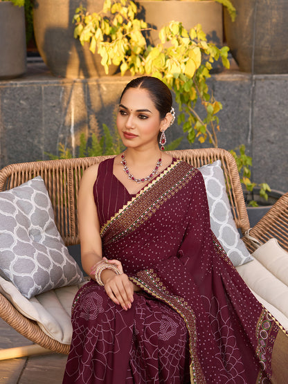 Maroon Stylist Soft Cotton Saree With Unique Table Printed & Lace Border