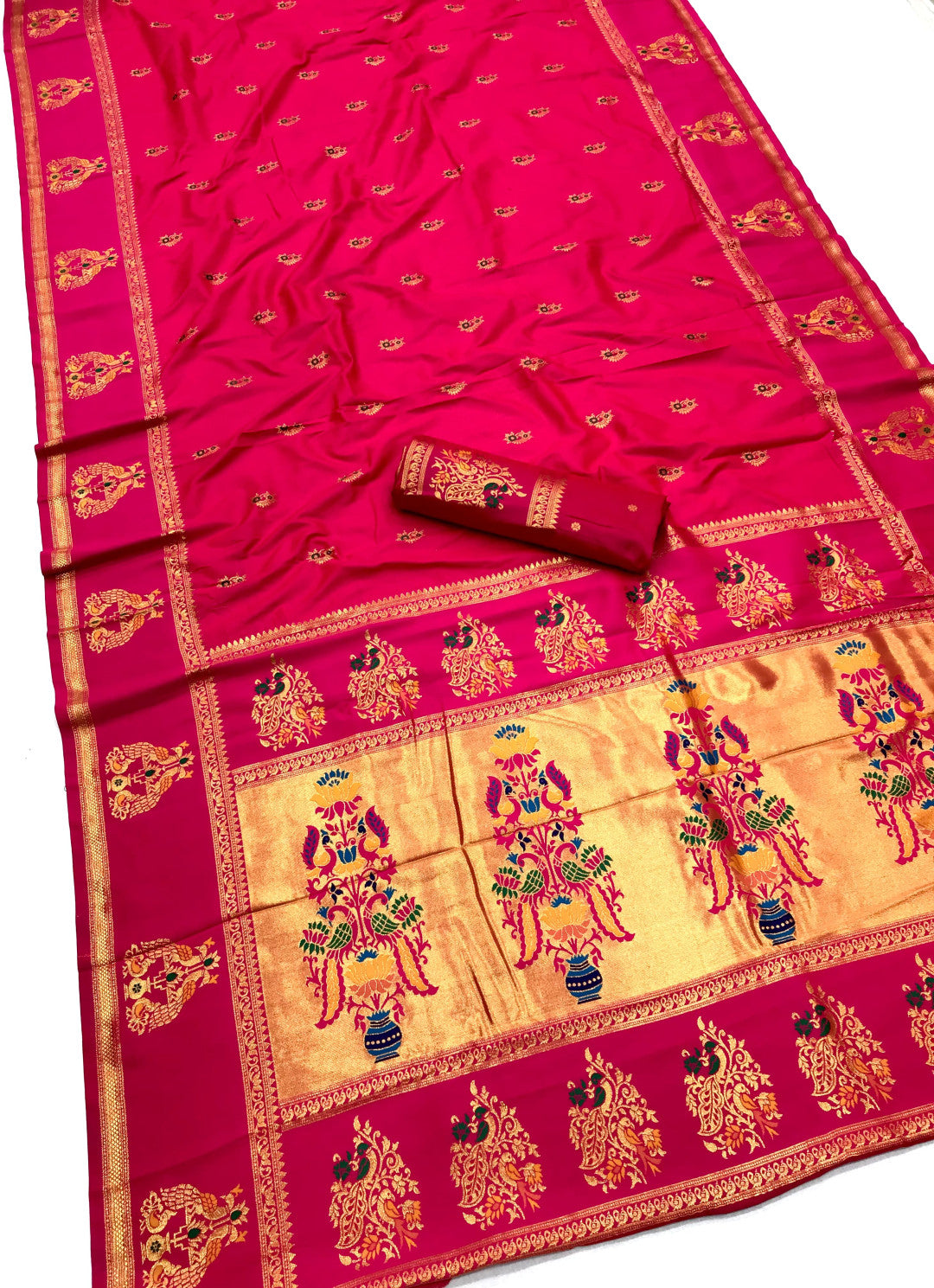Rani Pink Paithani Silk Saree With Meenakari Zari Weaving Work