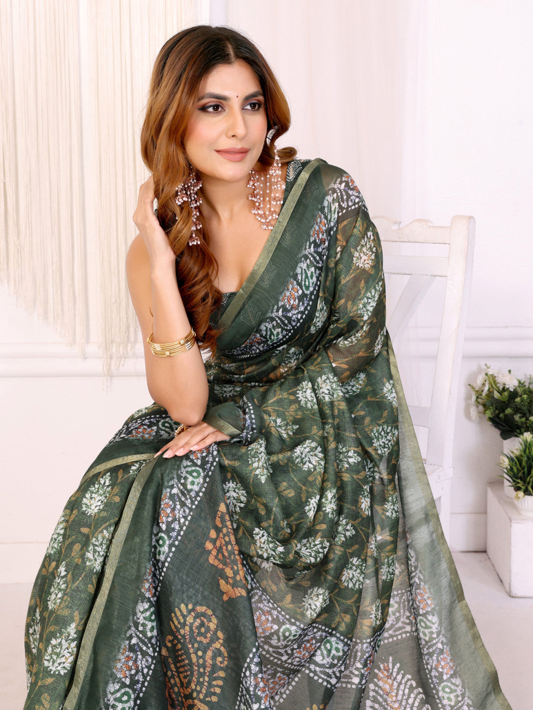 Multi Colour Chanderi Cotton Saree With Digital Printed Work
